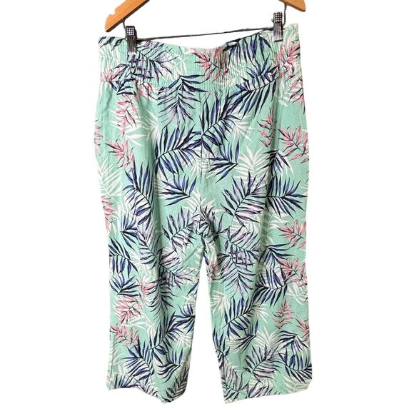 Tropical Crop‎ Pants Womens Size Medium Linen Blend Green Palm Land n Sea - Picture 2 of 9